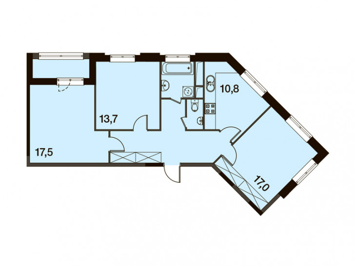 Трёхкомнатная квартира 79.9 м²