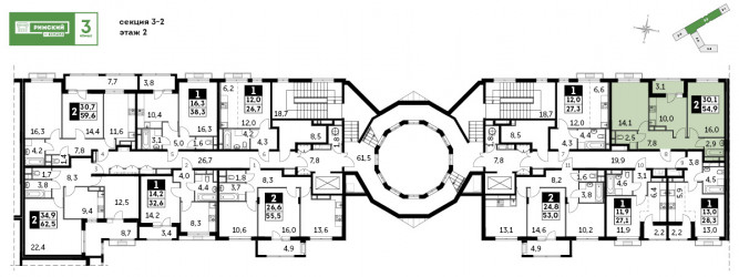 Двухкомнатная квартира 54.9 м²
