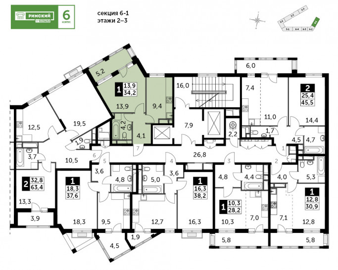Однокомнатная квартира 34.2 м²