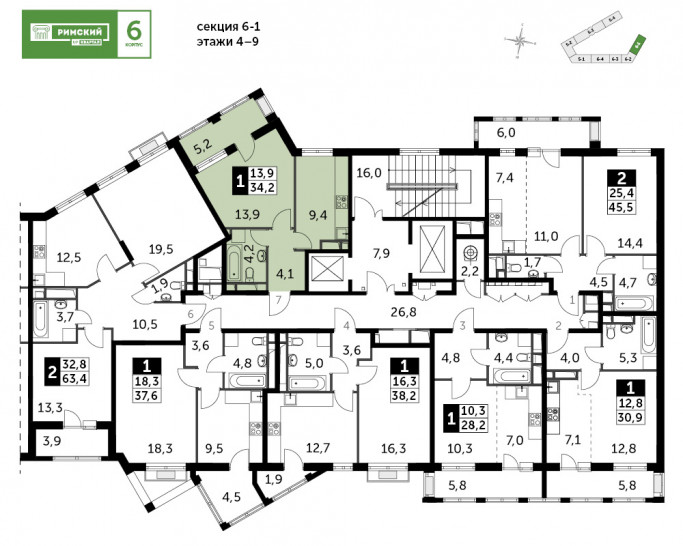 Однокомнатная квартира 34.2 м²